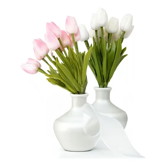 Flores Artificiales Tulipanes Blanco Rosa Centro De Mesax6