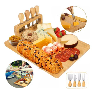 Tabla Para Quesos De Madera De Bambú 4 Cuchillos Tabla Para Quesos De Madera De Bambú 4 Cuchillos
