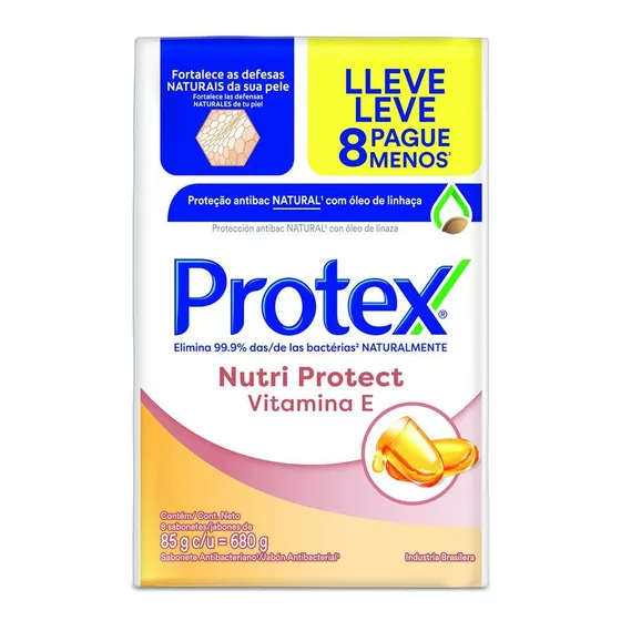 Pacote De Sabonete Em Barra Antibacteriano Nutri Protect Vitamina E Com 8 Unidades De 85g Cada Protex