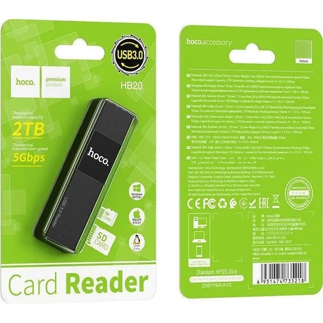 Lector Car Reader Sd A Usb 3.0 2tb Hoco Hb20 Lector Memorias
