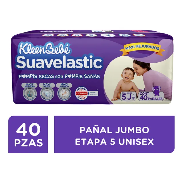 Pañales Kleenbebé Suavelastic Etapa 5 Unisex 40 Piezas
