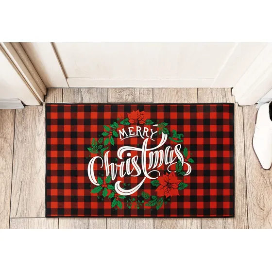 Anydesign Felpudo Para Puerta Navidad Diseño Bufalo Rojo 17
