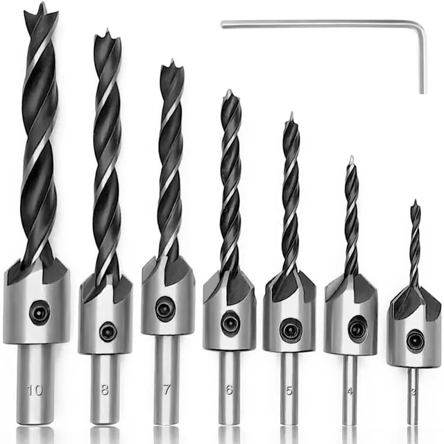 Brocas Avellanadoras Biseladoras Madera Carpintería 7 Piezas
