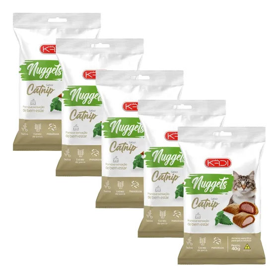 5x Snack Petisco Kadi Nuggets Gatos Adultos Sabor Catnip 40g