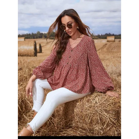 Blusa Suelta De Maternidad  Manga Larga De Flores