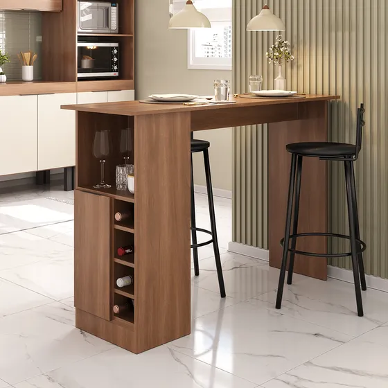Bancada Balcão Mesa De Cozinha Com Adega 1,36m 4 Lugares Man