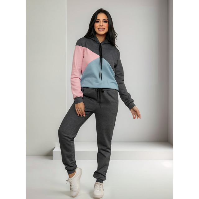 Conjunto Feminino De Moletom Flanelado Com Capuz E Cordão Conjunto Feminino De Moletom Flanelado Com Capuz E Cordão
