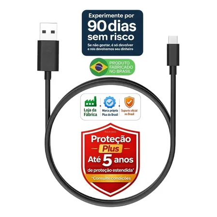 Plus Do Brasil Cabo Rápido Usb Tipo C 3A Compativel Com Samsung Motorola Xiaomi Apple Iphone 16 15 Pro Max Carplay Ps5 Premium Blindado Para Carregador e Dados Fabricado No Brasil