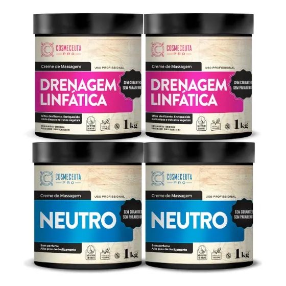 Kit Com 2 Drenagem Linfatica 1kg + 2 Neutro 1kg Cosmeceuta