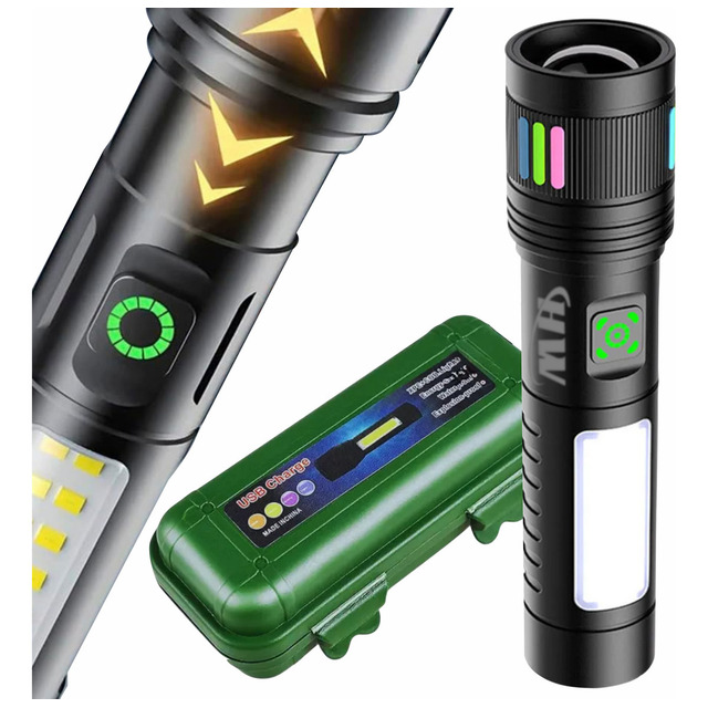 Lanterna Led Hw Recarregável Usb Tática Profissional Camping Pesca Emergência À Prova D'ág...