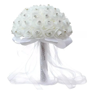 Ramo De Novia Blanco Artificial De Cristal Rosa Ramo De Novia Blanco Artificial De Cristal Rosa