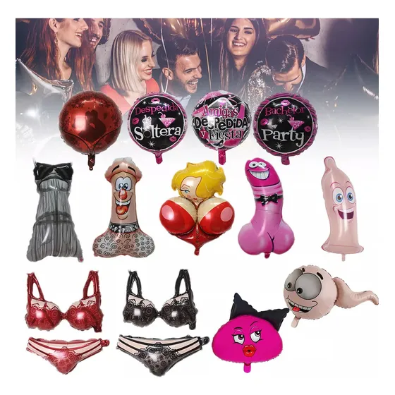 Decoración con 14 Globos Metalicos para Fiesta de Despedida de Soltera