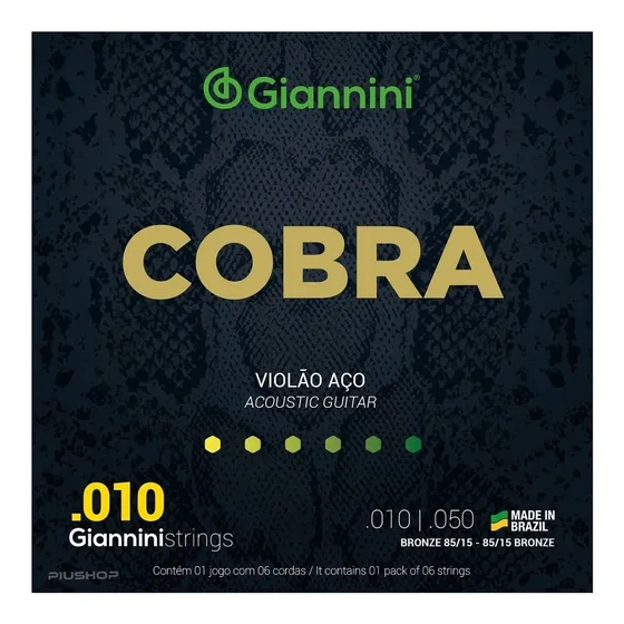 Encordoamento para Violão Aço Giannini Cobra Bronze 85/15 GEEFLE (.010 – .050)