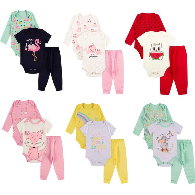 Kit 9 Peças Roupa De Bebe Menina Body E Calça Mijão Algodão