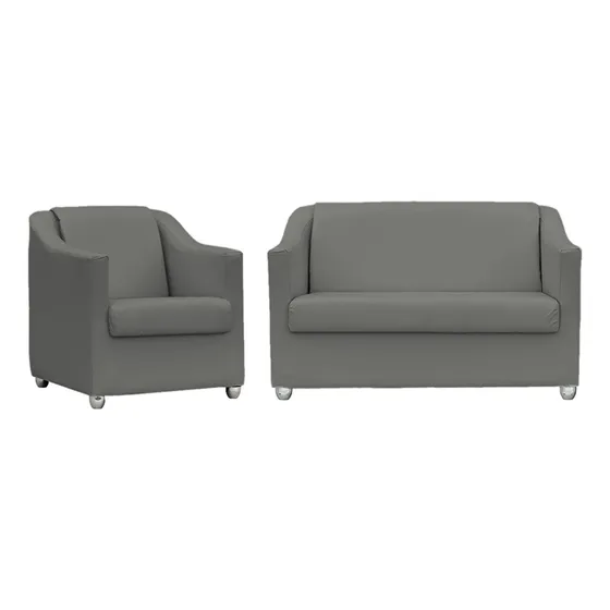 Kit Sofá Pequeno 2 Lugares + Poltrona Deorativa Sala Corino Cor Cinza