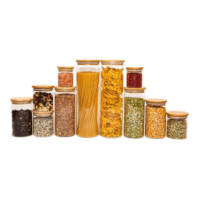 Potes De Vidro Mantimentos Com Tampa Bambu Oikos - 11 Pçs Potes De Vidro Mantimentos Com Tampa Bambu Oikos - 11 Pçs