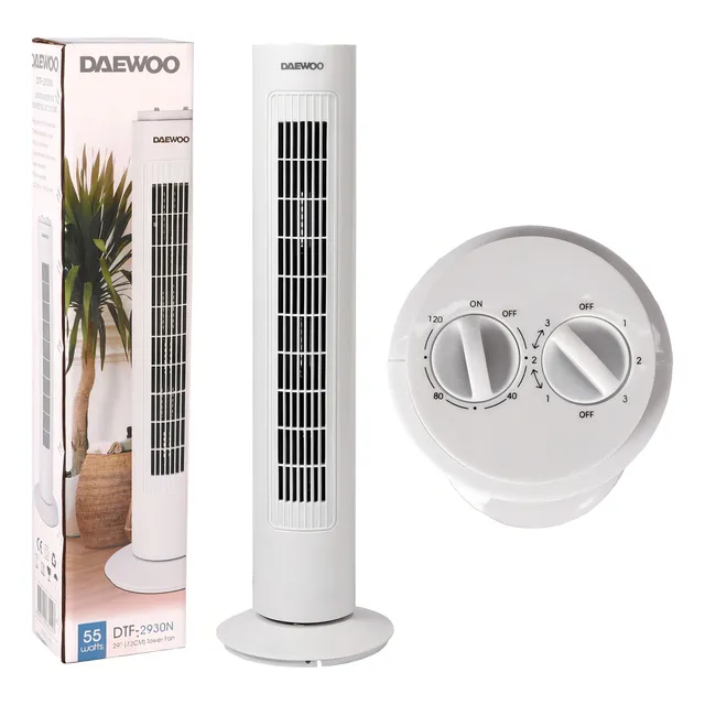 Ventilador Torre Daewoo 73cm 3 Vel Potente 55w Supersilencio Cantidad de aspas 0 Color de la estructura Blanco Color de las aspas Blanco Diámetro 20 cm Frecuencia 50HZ Material de las aspas Plástico