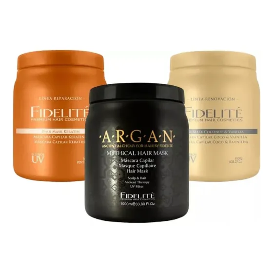 Kit 3 Mascaras Capilares - Argan - Coco - Keratina - X1000g