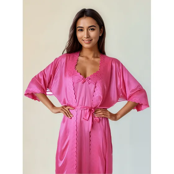 Pijama Bata Levantadora Satin Lencería Encaje Sexy Vestido