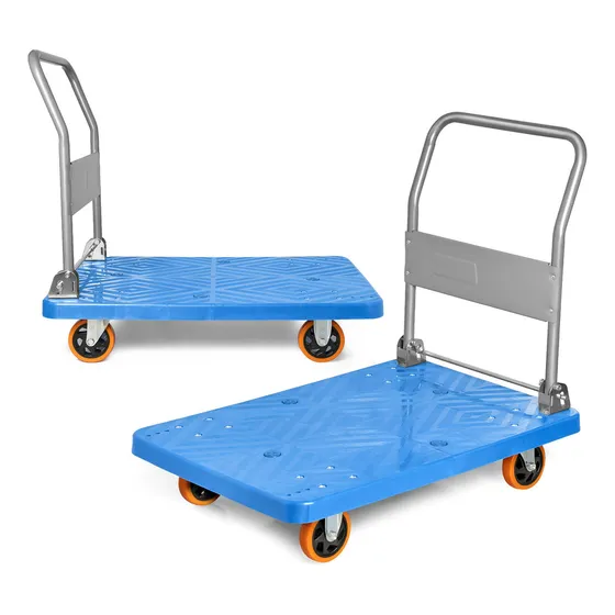 Set de 2 Plataformas de Carga Plegables 300Kg con Ruedas Giratorias y Fijas, Diseño Robusto y Compacto para Almacenes, Talleres y Construcción