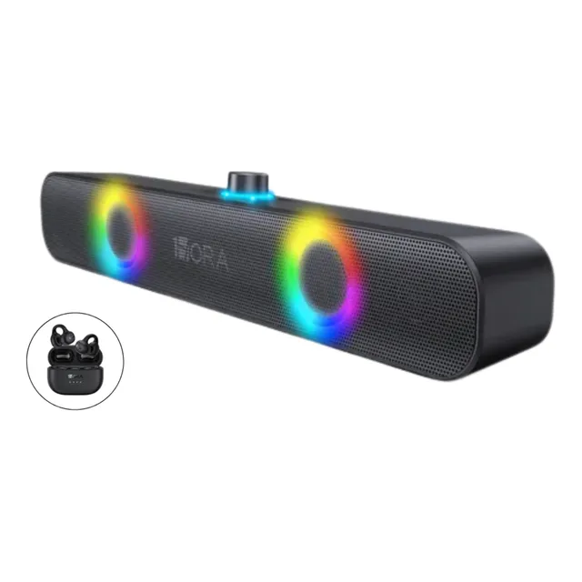 Barra De Sonido Portátil Bluetooth Luz Rgb + Audífonos Osea