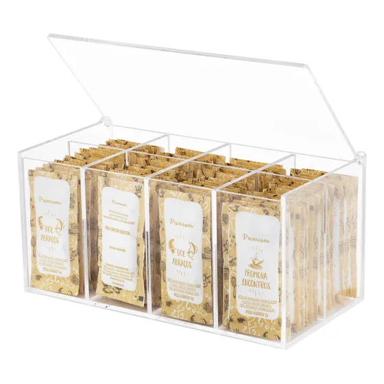 Porta Sachês Açúcar 8 Nichos Tampa Acrílico Cristal Acribom