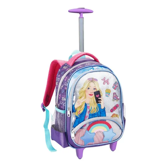 Mochila Infantil Rodinha Menina Escolar Cor Lilás