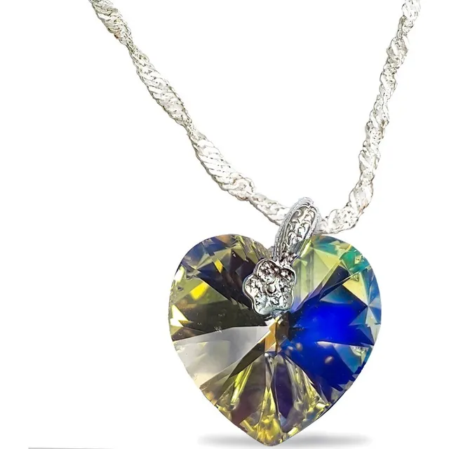 Collar Corazón Cristal 14mm Plata 925 Mujer Regalo Estuche