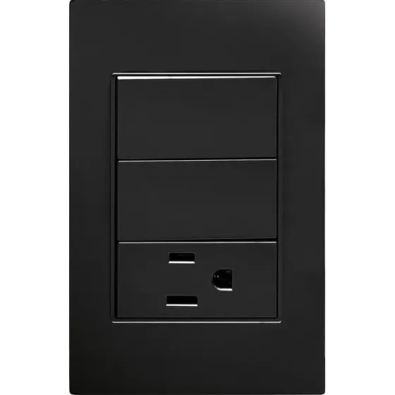 Kit 4 Pz Placa Contacto Apagador De 2 Interruptores 3 Vias 15 A 260v Negro