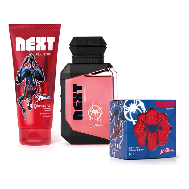 Combo Next Spider Man: Colônia Infantil 75ml + Sabone-teia 90g + Gel Fixador 150g