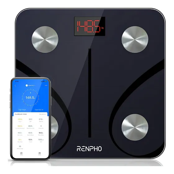 Renpho Es-24m báscula digital bioimpedancia inteligente bluetooth 180kg 396lb báscula inalámbrica de bmi monitor de salud con aplicación para smartphone negro