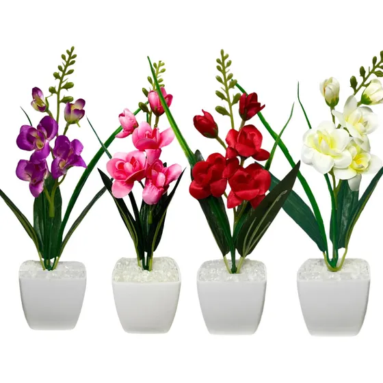 Arranjo De Flores Orquídeas Artificiais Kit 4 Decoração