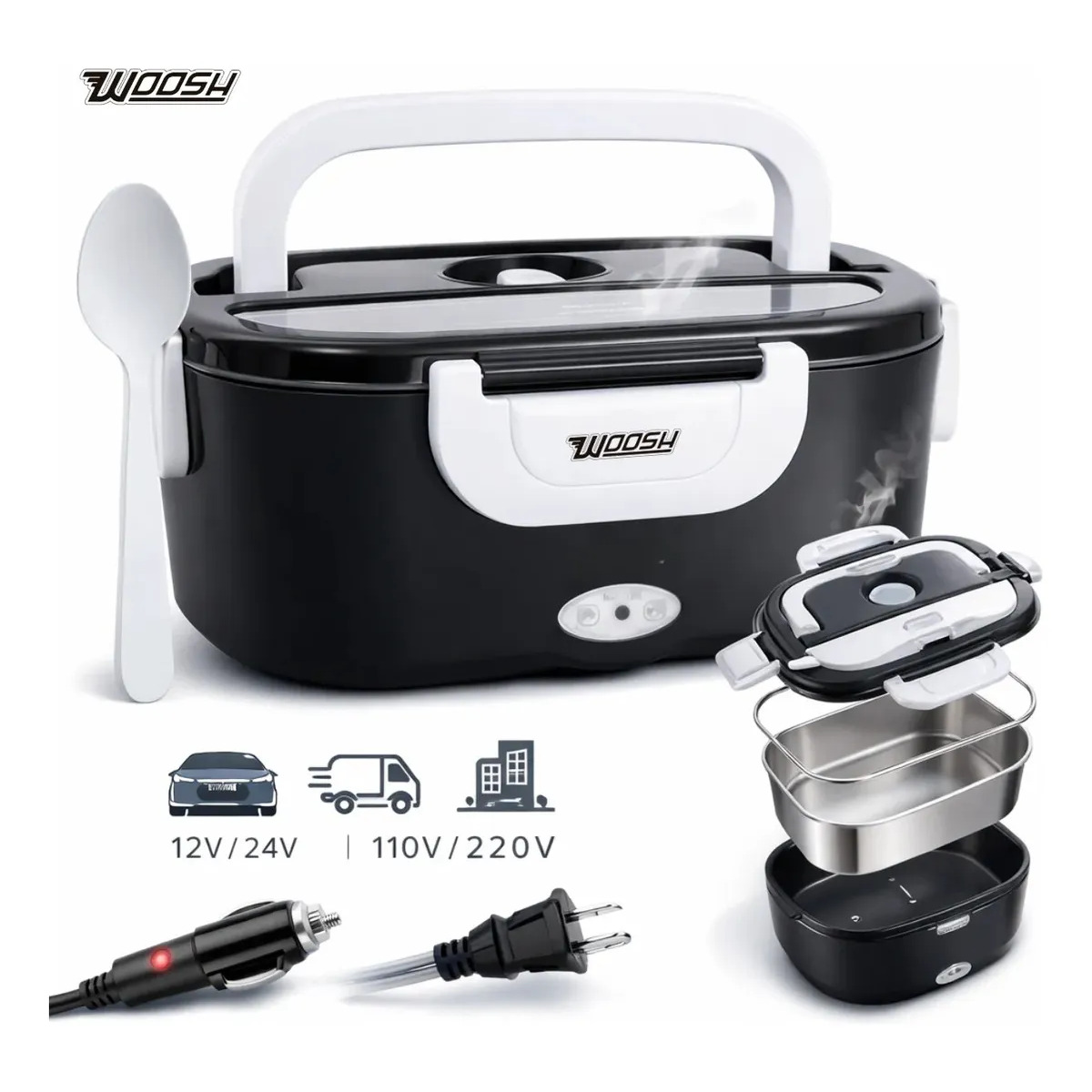 Marmita Elétrica Preta Bivolt Portátil Doméstica 110/220v Veicular 12/24v Lancheira 1.5l Com Divisórias Esquenta Rápido Refeições Práticas Trabalho Casa Carro Caminhão Viagem Faculdade Woosh Marmita Elétrica Preta Bivolt Portátil Doméstica 110/220v Veicular 12/24v Lancheira 1.5l Com Divisórias Esquenta Rápido Refeições Práticas Trabalho Casa Carro Caminhão Viagem Faculdade Woosh