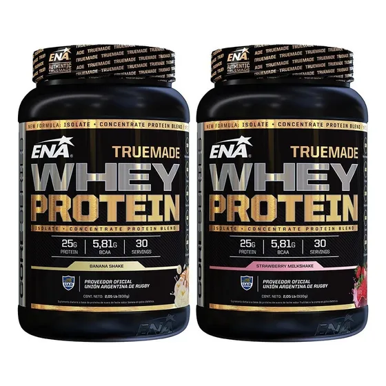 True Made Whey Protein 2 Lb 2x1 Ena Aislada Concentrada Sabor Banana Shake + Strawberry Milkshake