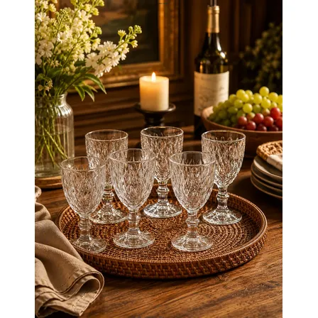 Conjunto 6 Taças De Cristal Diamond Luxo 325ml Agua Vinho Transparente