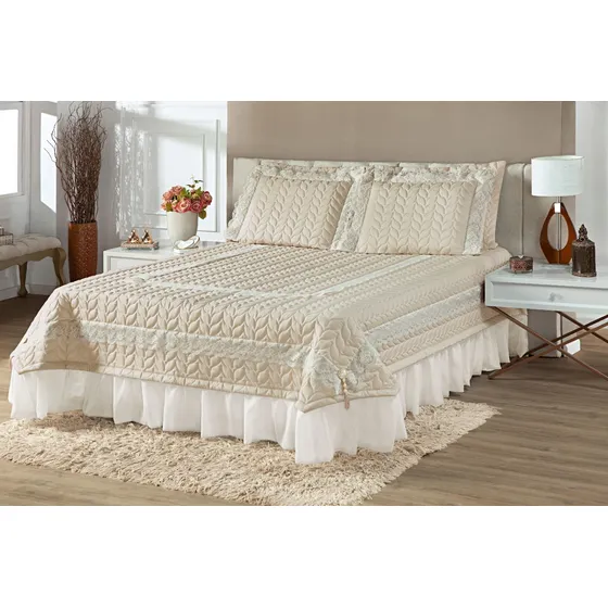 Colcha Romantica King Com Porta Travesseiros 2,70 X 3,20
