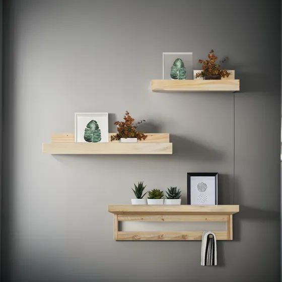 Combo Perchero Estante 60 + 2 Repisas Pared Madera Moderno