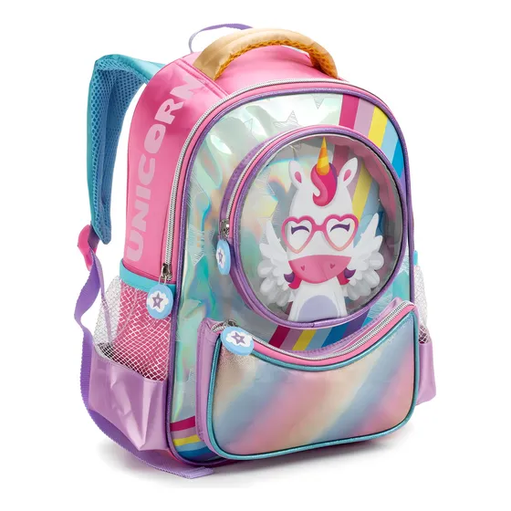 Mochila escolar Denlex DL1428 cor rosa-chiclete