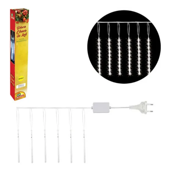 Pisca Chuva De 160 Leds Branco 8 Tubos 2,5m Super Brilhate Cor das luzes bivolt branco