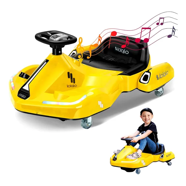 Go Kart Electrico Para Niños Giro 360° Luz Bluetooth Iciqlo Color Amarillo