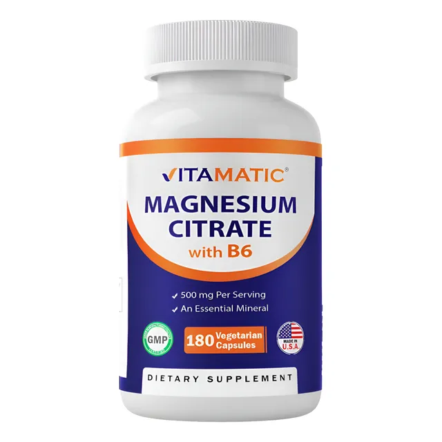 Citrato De Magnesio 500mg Vit B6 5mg 180 Cápsulas Vegetales