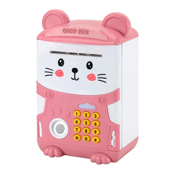 Alcancía Electrónica Caja Gato Huella Digital Niños Ahorro Color Gato Rosa Animales
