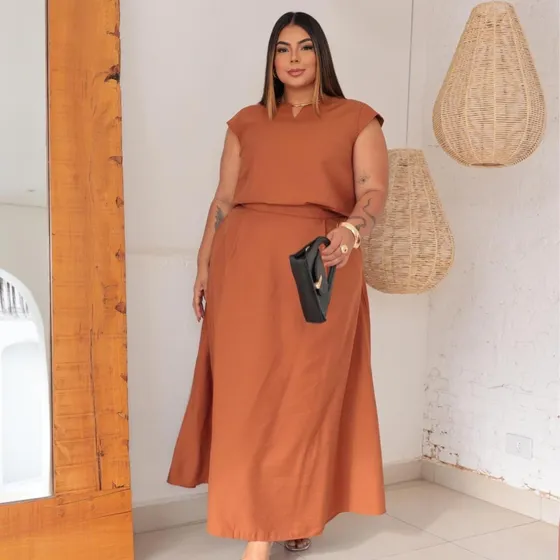 Conjunto Saia Comprida E Blusa Social Elegante Evangélica