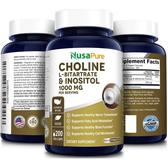 Colina Cholina Choline & Inositol 1000mg 200caps Memoria Usa