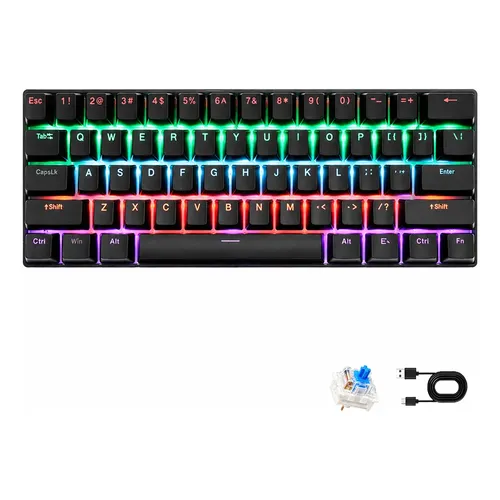 Teclado Mecânico De 61 Teclas, Iluminação Rgb, Cabo Removíve
