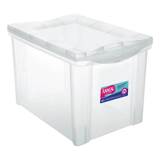 Caixa Organizadora Plástica Alta Cristal 30l Ordene Liso
