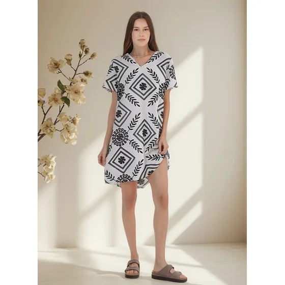Vestido Premium Escote V De Lino Bordado Guch3006 Arizona