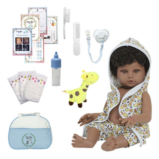 Bebê Reborn Recém Nascido Masculino Roupão Girafinha 46cm Bebê Reborn Recém Nascido Masculino Roupão Girafinha 46cm