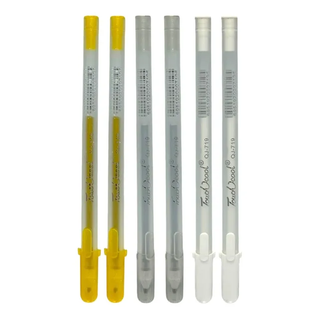 6 Bolígrafos Pluma De Gel Blanco Dorado Plata 4mm Resaltado