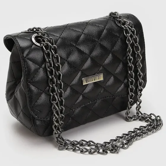 Bolsa Feminina Pequena Média Ombro Corrente Transversal Tiracolo Casual Couro PU Alça Lateral De Lado Fashion Sofisticada Tendência Blogueira Moderna Moda Elegante Matelassê Bordada Festa Cor Preta